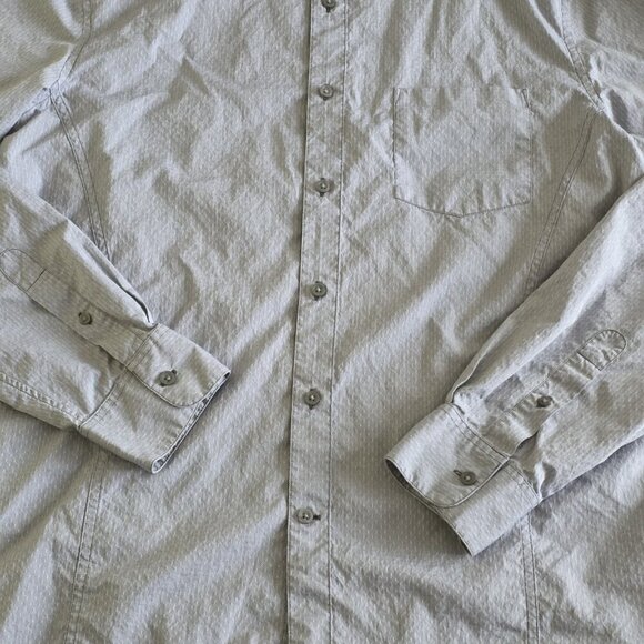 John Varvatos Shirt Mens L Gray Birds Eye LS Button Roll Up Tab Casual Preppy - Picture 10 of 16